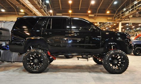 Houston Auto Show Customs - Top 10 LIFTED TRUCKS! Lifted Tahoe, Lifted Suv, Lifted Chevy Tahoe, Lifted Dually, Black Tahoe, Ford Excursion Diesel, Mom Cars, Mobil Off Road, Gmc Suv