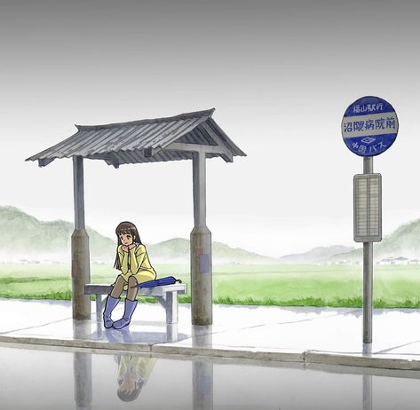 Anime Background Hospital, Anime Bus Stop, Manga Hospital Scene, Waiting In The Summer Anime, Mark Crilley, Inside Bus Illustration, Japan Bus Stop, Bus Stop Sign, Landscape References