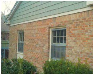 Orange Brick House Exterior, Brick House Trim, Blonde Brick, Flip Kitchen, Orange Brick Houses, Brick Ranch Houses, Tudor Homes, Exterior Siding Colors, Green Siding