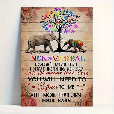 Wooden Framed Canvas Painting Elephant Canvas Poster Non - Temu Elephant Artwork, Poster Halloween, Shapes Typography, Awareness Poster, Non Verbal, Elephant Canvas, Dorm Posters, Quotes Prayer, Decoration Halloween