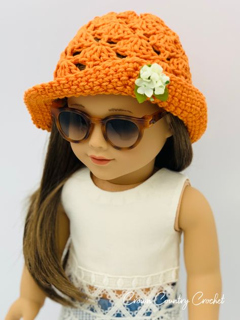 Bucket Hat Crochet Pattern for American Girl & 18″ Dolls – Crown Country Crochet Country Crochet, Bucket Hat Crochet Pattern, Bucket Hat Crochet, American Girl Crochet, Hat Crochet Pattern, American Girl Doll Patterns, American Girl Doll Clothes Patterns, American Doll Clothes, Ag Doll Clothes