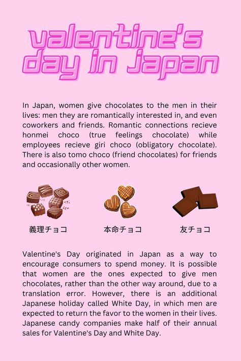 Discover how they celebrate Valentine's Day in Japan and the different chocolates they give and their meaning. Have you ever heard of White Day? White Day Japan, Japanese Valentines, Valentines Day Japan, Japanese Vocab, Games For Learning, Best Video Games, Japanese Holidays, Valentines Day Chocolates, Learning Japanese