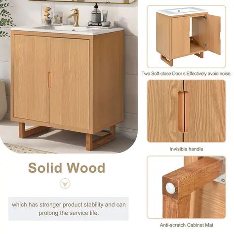 30" Bathroom vanity Set with Sink and Combo Cabinet - On Sale - Bed Bath & Beyond - 37685588 Narrow Bathroom Vanity, Freestanding Bathroom Cabinet, 30 Bathroom Vanity, Wood Bathroom Vanity, Under Sink Storage, Solid Wood Cabinets, Basin Sink, Bathroom Storage Cabinet, Wood Bathroom