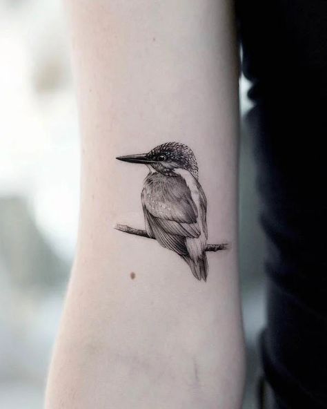 Realistic Bird Tattoo, Kingfisher Tattoo, Bird Tattoo Sleeves, Hummingbird Tattoos, Tattoo Animals, Bluebird Tattoo, Cage Tattoos, Vogel Tattoo, Hyper Realistic Tattoo