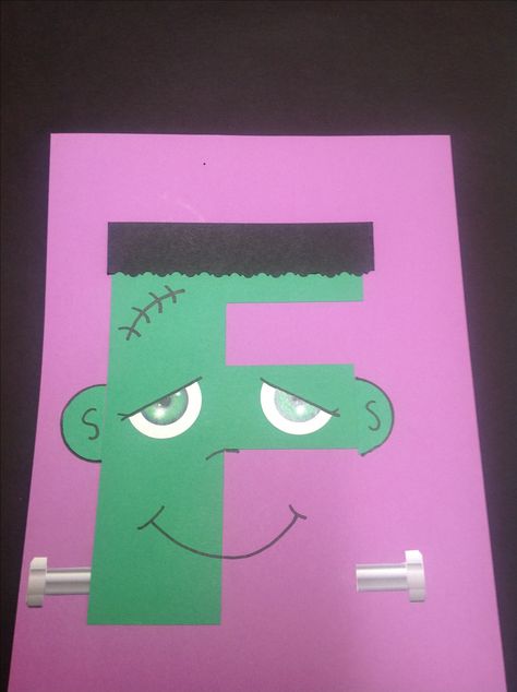 F is for Frankenstein F Is For Frankenstein Craft, Letter F Craft, Abc Activities Preschool, October Preschool, Joy School, Letter Book, Halloween Alphabet, Abc Learning, Alphabet Crafts Preschool