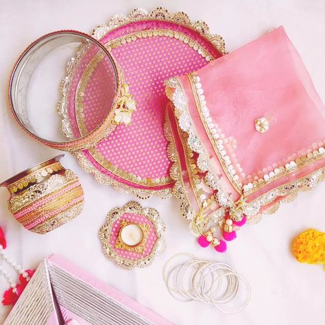 Dive into the beautiful collection of karwachauth sets by @rangrata_ Embellished with the gotta patti, this entire stainless steel karwachauth thali set makes every moment of celebration worth memorable with your special ones. ❤️ Bangles not included 4 colours available✅ Karwa Chauth thali set Karwa Chauth gift set Karwa Chauth puja thali Karwa Chauth festival thali Indian festival thali Diwali thali Hindu festival thali Export Karwa Chauth thali Wholesale Karwa Chauth thali Karwa ... Diwali Pooja Thali, Karwa Chauth Thali, Karwachauth Thali, Karwa Chauth Gift, Thali Decoration, Diwali Pooja, Thali Decoration Ideas, Pooja Thali, Temple Decor