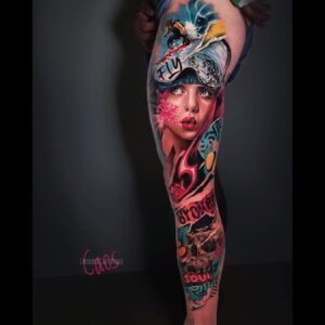 Miami Vice Tattoo, Vice Tattoo, Astro Tattoo, Galaxy Tattoo Sleeve, World Famous Tattoo, Pop Art Tattoos, World Famous Tattoo Ink, Artist Of The Month, Full Leg Tattoos