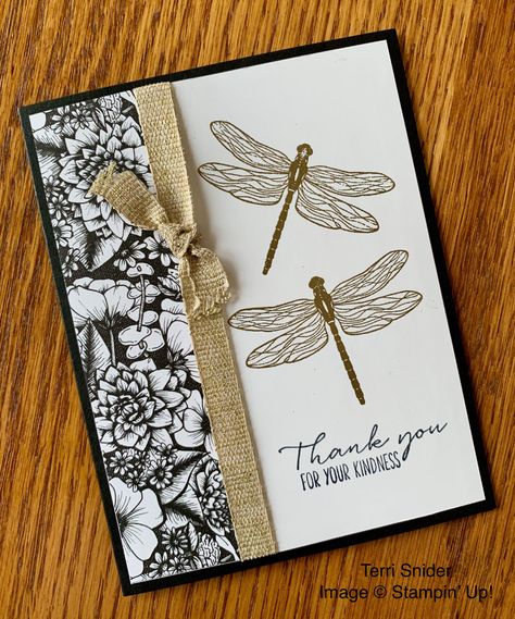 Stampin Up All Adorned, Dragon Fly Cards, Dragonfly Stamp, Stamping Techniques Card Tutorials, Dragonfly Cards, Dragonfly Garden, Dragon Flies, Dragonfly Dreams, Bee Cards