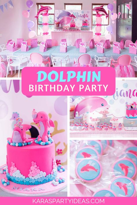 Kara's Party Ideas Dolphin Birthday Party | Kara's Party Ideas Dolphin Bday Party, Dolphin Birthday Party Games, Dolphin Party Food, Dolphin Theme Party, Lisa Frank Dolphin Birthday Party, Dolphin Birthday Party Decorations, Dolphin Pool Party, Dolphin Party Decorations, Barbie Dolphin Magic Birthday Party