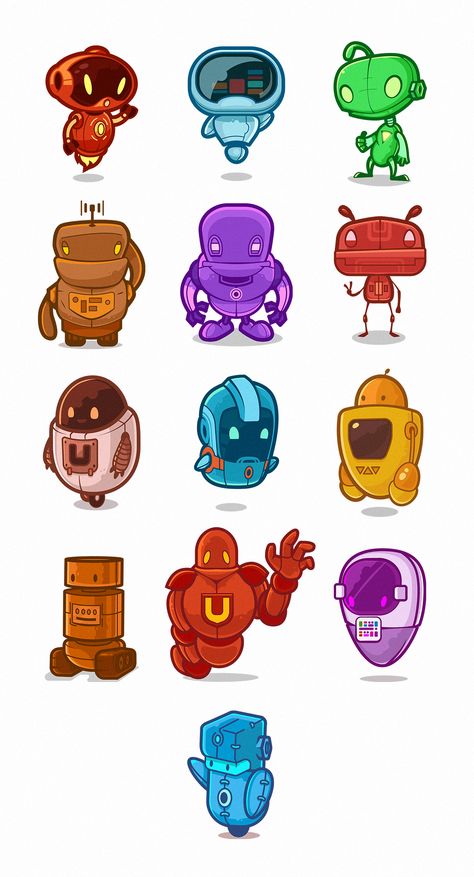 Robots Cartoon Robots Drawing, Game Characters Design, Robot Concept Art Cute, Robot Illustration Design, Cute Robot Drawing, Cute Robot Illustration, Cute Robot Art, Cartoon Robot Design, Cute Robot Design