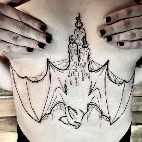 Bats Tattoo Design, Underboob Tattoo Designs, See Tattoo, Tattoos Pictures, Petit Tattoo, Underboob Tattoo, Bat Tattoo, Tatuaje A Color, Sternum Tattoo