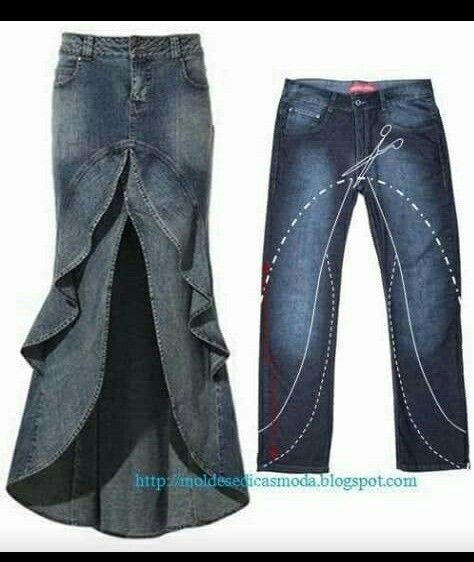 Turning jeans into a skirt. I love upcycling Repurpose Old Jeans, Vestiti In Jeans, Diy Tiktok, Clothes Makeover, Diy Vetement, Denim Crafts, Jeans Diy, Old Jeans, Diy Sewing Clothes