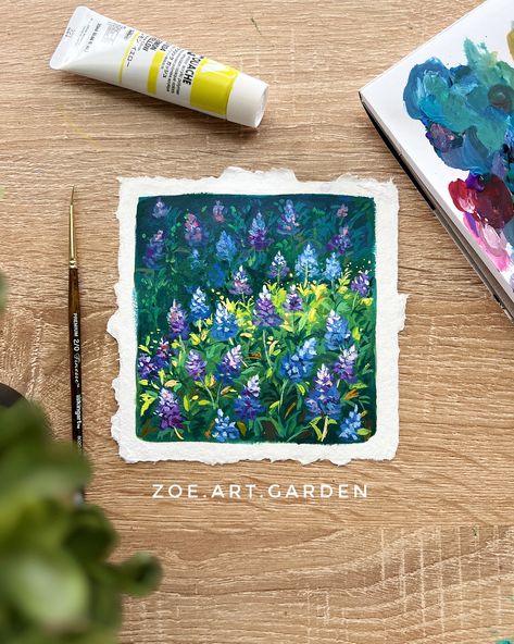 The Texas State flowers- Bluebonnets This original gouache painting of Texas's state flower- the Bluebonnet- is painted on high-quality artist-graded 220gsm handmade paper. Experience the beauty of nature with the state's flower series. Original 100% hand-painted gouache art by Zoe Lee, is perfect for your home, bedroom, living room, nursery room, office, or wall art decor, or it can be a gift for your friend or art lovers.   ORIGINAL PAINTING INFO - Painted on handmade paper (220 gsm paper) - V Bluebonnet Texas, State Flowers, Zoe Lee, Wildflower Paintings, Living Room Nursery, Posca Art, Gouache Art, Texas State, Art Inspiration Painting