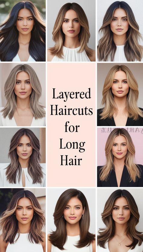 Layered Haircuts for Long Hair Types Of Layered Hair Haircuts, Long Layer Long Hair, Haircuts To Change Your Look, Long Layers Straight Hair Face Framing, Layers In Front Of Hair, Layer Hairstyles For Long Hair, Thick Hair Layers Long, Long Hair Layered Bangs, Long Haircut Thick Wavy Hair