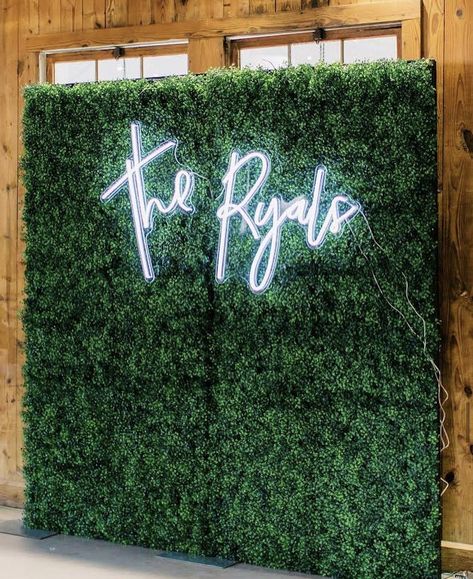 Hedge Wall With Neon Sign, Greenery Backdrop With Neon Sign, Greenery Background Photo Backdrops, Greenery Wall With Neon Sign, Leave Backdrop, Greenery Photo Backdrop, Green Leaf Backdrop, Grass Wall Wedding, Greenery Wall Wedding