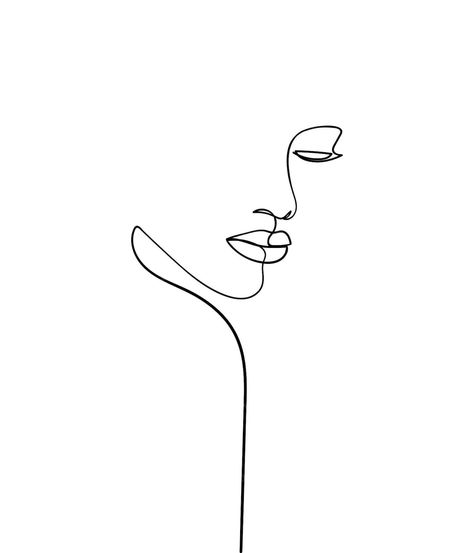 Abstract woman portrait. One line drawing face. Minimalism art. Single Line Face Tattoo, Women Face Outline Art, One Line Drawing Face, Line Drawing Face, Abstract Face Line Art, Art Abstrait Ligne, Girl Outlines, Line Drawing Woman, Face Art Drawing