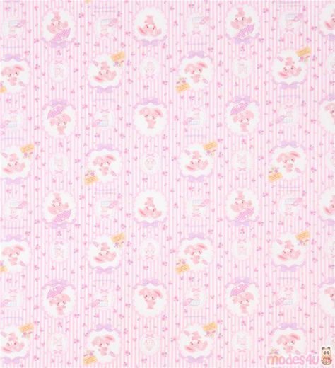 pink white stripe Bonbonribbon small flower oxford fabric - Sanrio Fabric - Fabric - Kawaii Shop modeS4u Sanrio Puppy, Cute Pink Fabric, Pink Fabric Pastel, Sanrio Fabric, Kawaii Fabric, Cute Fabric Prints Purple, Dog Character, Sanrio Fabric Print, Traditional Pink Cotton Fabric