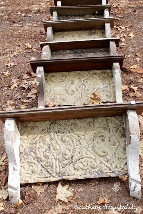 Vintage Tin Ceiling Tile Ideas, Ceiling Tiles Crafts, Georgia Living, Antique Tin Ceiling Tile, Ceiling Tin, Country Living Fair, Duck Decor, Tiles Ideas, Architecture Bathroom