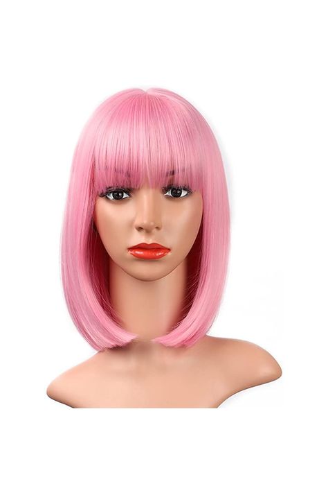 AISI BEAUTY Pink Bob Wigs with Bangs 12 Inch Short Straight Bob Wigs Colorful Synthetic Cosplay Daily Party Wig for Women Wigs Colorful, Bob Wigs With Bangs, Pink Bob, Short Straight Bob, Stylish Short Hair, Party Wig, Short Hair Wigs, Pink Wig, Straight Bob