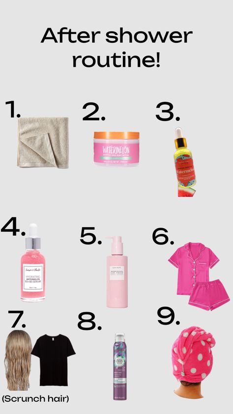 After shower routine!!! #shower #preppyaesthetic #preppy #fyp #fypshuffle #followforfollow #followme #preppyshower After Shower Routine, Scrunched Hair, Preppy Aesthetic, Shower Routine, Serum, Shower, Hair