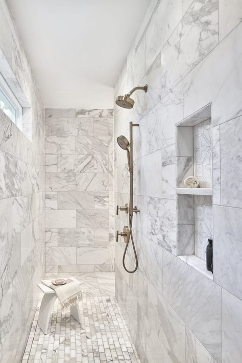 10 Small Bathroom Design Ideas to Maximize Space and Style Master Shower Fixtures, Master Shower Head Ideas, Shower Head Placement Walk In, Shower Hardware Placement, Handheld Shower Head Placement, Multiple Shower Heads Master Baths, Shower Fixture Placement Layout, Shower Sizes Layout, Two Shower Heads Master Bathrooms