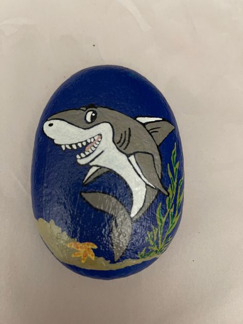 Painted Shark Rock, Shark Painting, Dolphin Painting, Shark Week, Painted Rock, Rock Painting, Sharks, Animal Paintings, Dolphins