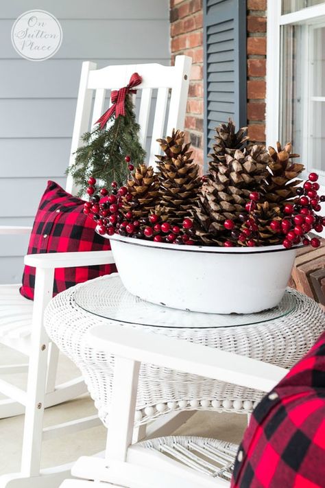 Porch Sitting Area | Festive & Frugal Christmas Porch Decor | Ideas for adding easy touches of Christmas to welcome your family and friends to your home. Simple Christmas Decor Ideas, Natal Country, Frugal Christmas, Porch Decorations, Buffalo Check Christmas, Simple Christmas Decor, Christmas Porch Decor, Christmas Decorations Diy Outdoor, Christmas Porch