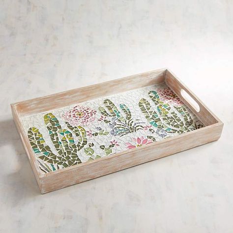 Pier 1 Imports Cactus Scene Mosaic Tray #ad #cactus #cactusparty #cacti #cactusaddicted #succulent #saguaro #trendy Desert Elements, Cactus Accessories, Cactus Scene, Mosaic Tray, Cactus Party, Cactus Decor, Mirror Mosaic, Mosaic Table, Mosaic Projects