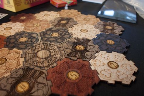 Laser-cut Catan Catan Board Game, Catan Board, Board Game Pieces, Settlers Of Catan, Wood Tiles, Laser Cut Wood Crafts, 3d Printed Objects, Digital Fabrication, Board Games For Kids