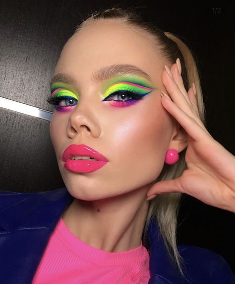 Makeup Collage, Look 80s, Neon Eyeshadow, 80s Makeup, Neon Makeup, Pride Makeup, Rave Makeup, Natural Lip Colors, Colorful Eye Makeup