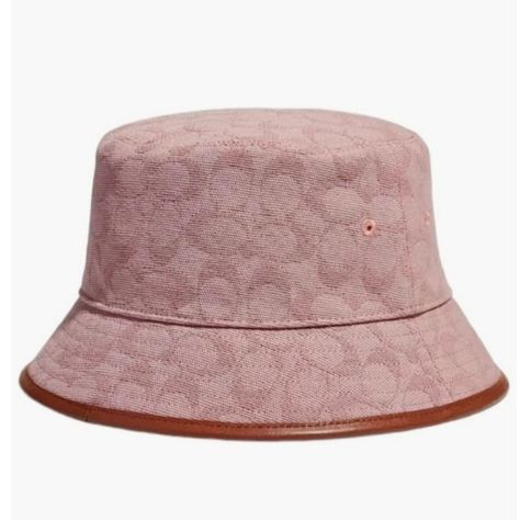 Coach Signature Jacquard Bucket Hat In Color: Faded Pink Brand New! Product Details: 54% Organic Cotton, 46% Recycled Polyester Lining: 100% Cotton Leather Details Coach Forever Collection Style No. C8885 Editor's Notes: Add Coach Signature To Your Style. Finished With Smooth Leather In A Nod To Coach Heritage, This Retro-Cool Bucket Hat Is Crafted In A Blend Of Recycled Fibers And Certified Organic Cotton Made Without The Use Of Harmful Chemical Fertilizers And Pesticides - All Part Of Coach's Newsie Hat, Newsboy Hat Women, Cool Bucket Hats, Red Bucket Hat, Blue Bucket Hat, Black Baseball Hat, Designer Bucket Hats, Cap Collection, Pink Boutique