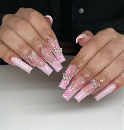 Nail Ideas Acrylic Medium Length, Pink Nails Medium Length, Medium Pink Nails, Medium Length Nails, Short Pink Nails, Length Nails, Diamond Nail Designs, Nails Medium Length, Nails Medium