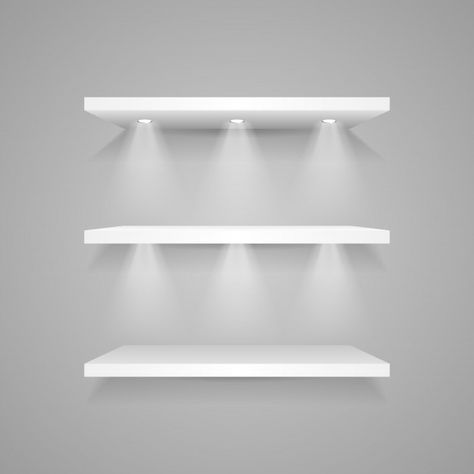 White empty display shelf with spotlight... | Free Vector #Freepik #freevector #freebackground #freemockup #freebusiness #freebook White Display Shelves, White Bedroom Accessories, White Shelves For Bedroom, White Shelfs On Wall Bedroom, Shelfs For Bedroom Wall, White Shelves Decor, Shelf Design Bedroom, White Shelves Bedroom, Shelfs Bedroom Aesthetic