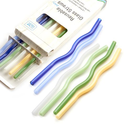 PRICES MAY VARY. ✮ ECO-FRIENDLY & SUSTAINABLE ✮ – Crafted from premium borosilicate glass, these reusable glass drinking straws offer an environmentally friendly alternative to disposable plastic straws. By choosing these wavy glass drinking straws, you actively contribute to reducing plastic waste and promoting a more sustainable future of the environment. ✮ PURE FUNCTIONALITY & AESTHETICS ✮ – Elevate your beverage experience with this set of 6 wavy glass straws. The captivating blend of colors Reusable Drinking Straw, Nutritious Smoothies, Best Stocking Stuffers, Glass Straws, Refreshing Cocktails, Cocktail Glass, Recycled Crafts, Drinking Glass, Reusable Straw