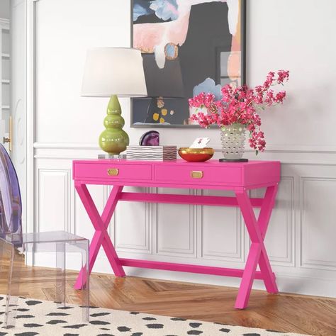 Flaviana Modern 44 Long Desk with Drawer Storage Y2k Office Decor, Colorful Preppy Bedroom, Anthropologie Inspired Home, Bright Apartment Decor, Glam Office Ideas, Preppy Furniture, Girly Office Space, Preppy Apartment Decor, Colorful Office Space