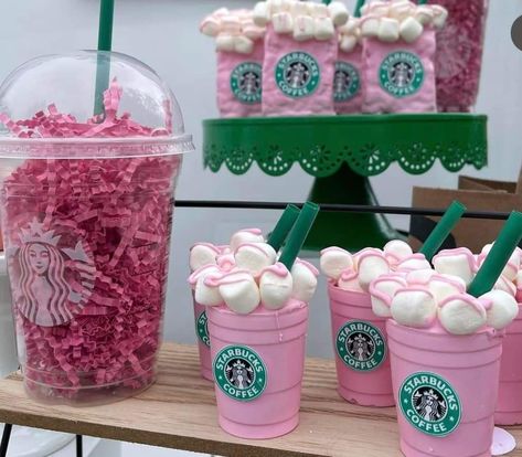 Pink Starbucks Party Ideas, Pink Starbucks Birthday Party, Starbucks Pink Drink Birthday Party, Starbucks Birthday Party Food Ideas, Starbucks Birthday Party Favors, Starbucks Theme Cupcakes, Bday Sleepover, Target Birthday, Starbucks Birthday Party