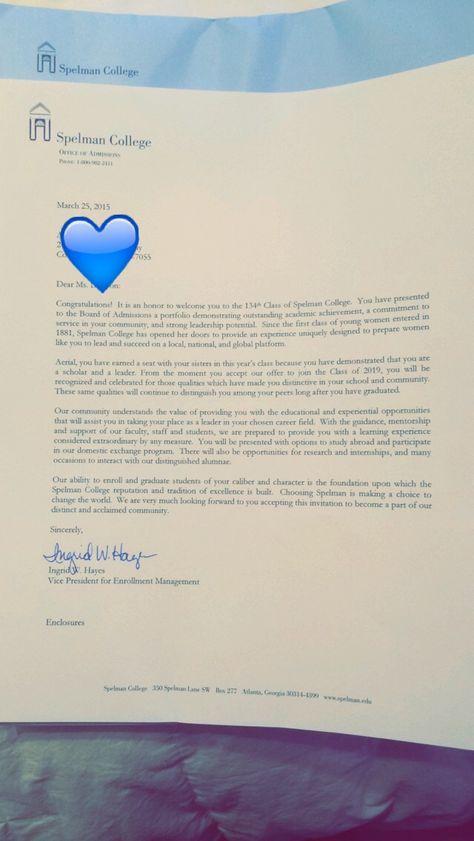 This can be considered as an example of the acceptance letter that Claire receives in the mail. College Acceptance Letter Pictures, Spelman Acceptance Letter, Acceptance Letters Aesthetic, Howard Acceptance Letter, Acceptance Letter College Pictures, Collage Acceptance Letter, Nursing School Acceptance Letter, College Acceptance Letter Aesthetic, Nursing School Acceptance Announcement