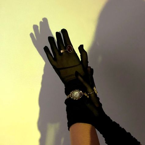 Gloves With Rings On Top, Glove Photo Shoot, Rings Over Gloves, Black Gloves Photoshoot, Gloves With Rings, Katie Core Aesthetic, Gloves Rings, Katie Core, Tulle Photoshoot