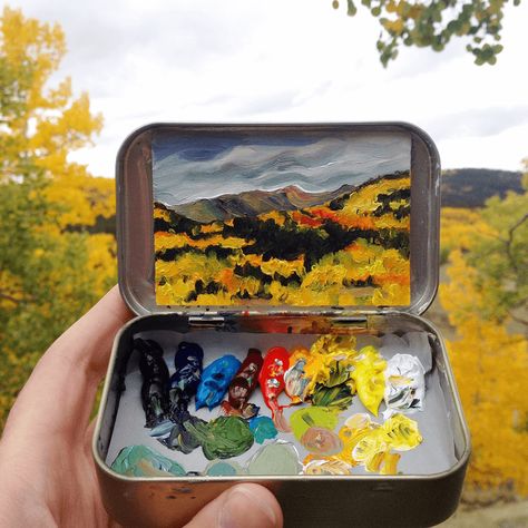 Altoid Tin Art, Tiny Landscape, Altoid Tin, Ski Art, Tin Art, 수채화 그림, Plein Air Paintings, Mini Paintings, Small Paintings