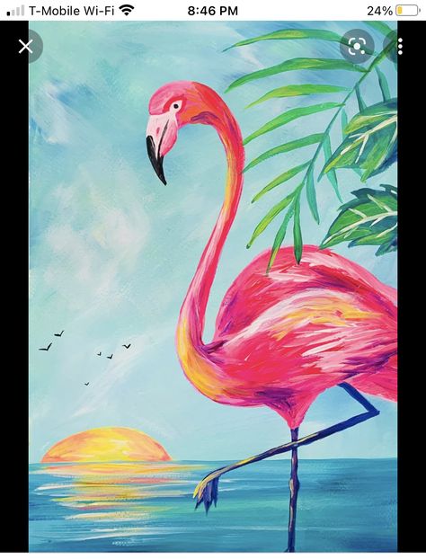 Simple Flamingo Painting, Flamingo Canvas Painting Easy, Easy Flamingo Painting, Animals Painting Easy, How To Paint A Flamingo, Flamingo Painting Acrylic, Flamingo Acrylic Painting, Flamingo Drawings, Flamingo Paintings