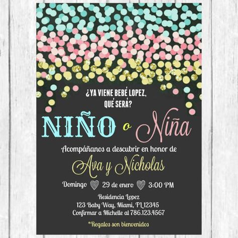 Gender Reveal Invitations Template, Creative Gender Reveals, Confetti Invitation, Confetti Gender Reveal, Gender Reveal Themes, Gender Reveal Party Invitations, Baby Reveal Party, Unisex Baby Shower, Gender Party