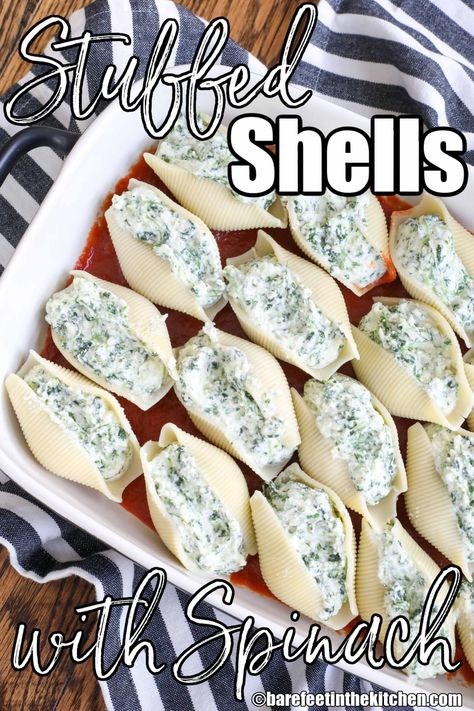 Stuffed Shells With Spinach, Spinach Stuffed Shells, Melting Cheese, Stuffed Shells Ricotta, Cabbage And Sausage, Marinara Sauce Homemade, Spinach Ricotta, Stuffed Shells Recipe, Best Pasta Recipes