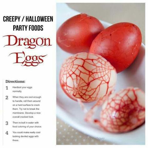 Halloween Deviled Eggs, Halloween Potluck, Creepy Halloween Party, Creepy Halloween Food, Dragon Eggs, Peach Syrup, Fun Halloween Food, Easy Halloween Food, Halloween Food Treats