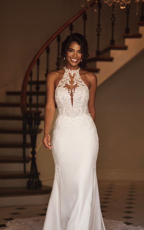 Sultry and Chic Bridal Gown with High Halter Neckline Haltered Wedding Gown, Halterneck Lace Wedding Dress, Halter Neck Wedding Gown, High Back Wedding Dress, Wedding Dresses High Neck Low Back, Halter Backless Wedding Dress, High Neck Halter Wedding Dress, Halter Lace Wedding Dress, High Neckline Wedding Dress