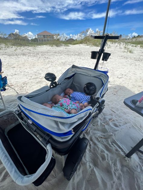 Anthem4 wagon for triplets at the beach! Triplets Stroller, Triplet Stroller, Triplets Nursery, Baby Vacation, Holidays With Toddlers, Beach Wagon, Baby Workout, Baby Wishlist, Baby Gadgets