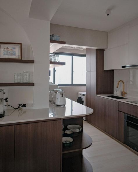 Clementi Avenue 1 | HDB (2023) by Loft.9 Design Studio 九阁设计 | Qanvast Water Terrace, Dark Scandinavian Interior, Kitchen Hdb, Dark Scandinavian, Hdb Interior Design, Kitchen Counter Design, Social Project, Japandi Kitchen, Toa Payoh