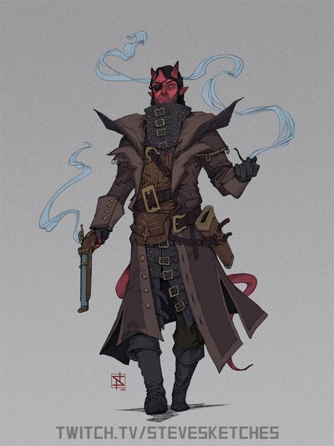 Dnd Tiefling, Rogue Character, Steampunk Character, Steampunk Characters, Semi Realism, Late To The Party, Dungeons And Dragons Characters, Character Sketches, Dnd Art