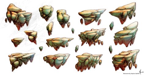 Floating Rock Drawing, Floating Rocks Drawing, Floating Rocks Concept Art, Floating Rocks, 2d Platformer, Aquascape Design, Digital Painting Techniques, Isometric Art, Object Drawing