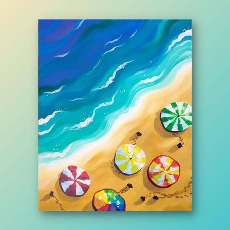 Easy Painting For Kids, Acrylic Painting For Kids, Beach Canvas Paintings, Acrylic Painting Ideas, Simple Canvas Paintings, Easy Canvas Art, Summer Painting, Easy Canvas Painting, Canvas Painting Designs