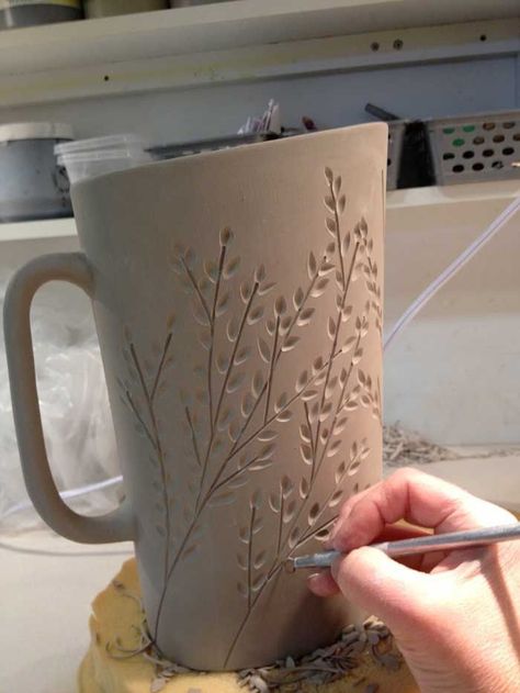 Dotti Potts Pottery-Pottery, fashion jewellery, earrings and rings Drawing On Pottery Ideas, Slip Trailing Pottery Design, Pottery Designs Carving Easy, Rustic Pottery Ideas, Pottery Etching, Coil Pottery Ideas, Clay Pottery Ideas For Beginners, Pottery Relief, Scraffito Designs Simple